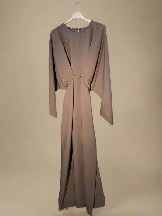 Flow-Tied Taupe Dress