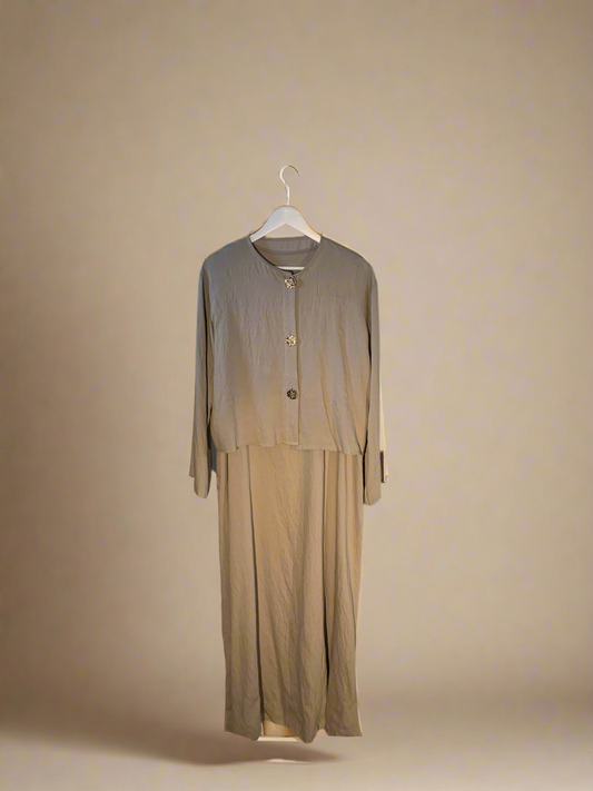 Beige Buttoned Blouse & Dress Set