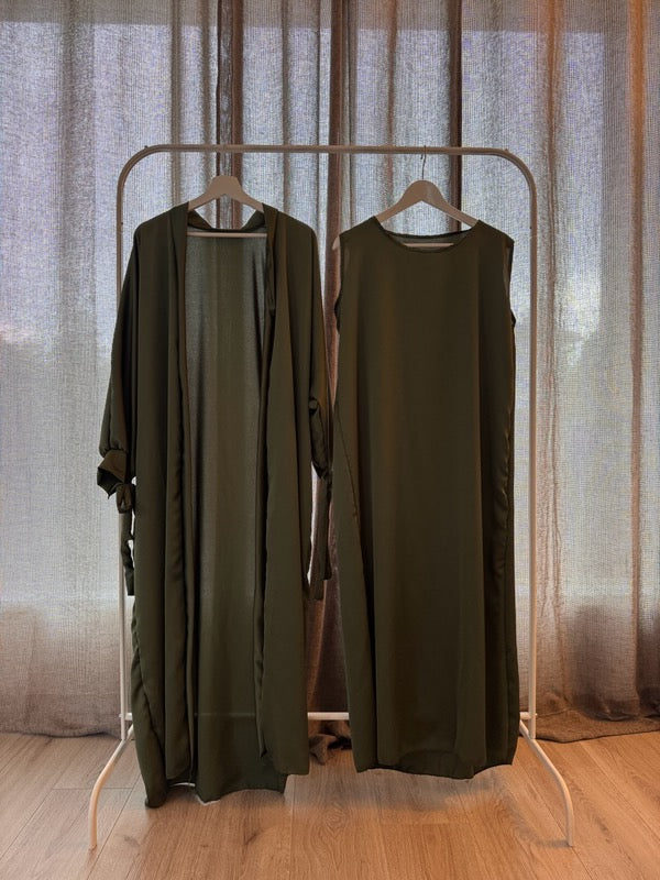 Silky Green Ribboned Abaya Set