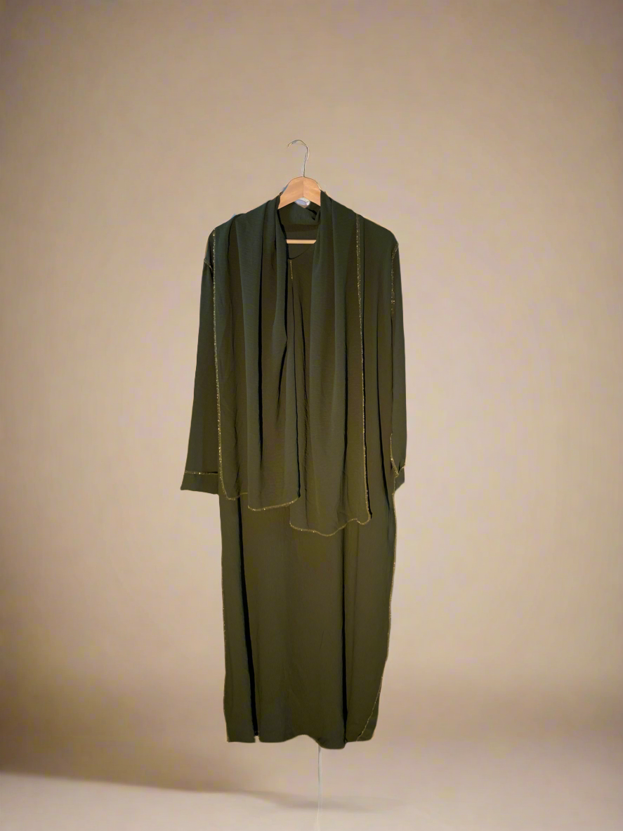 Golden Lining Green Dress & Poncho