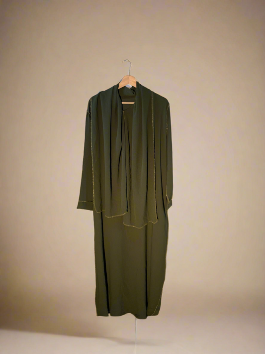Golden Lining Green Dress & Poncho